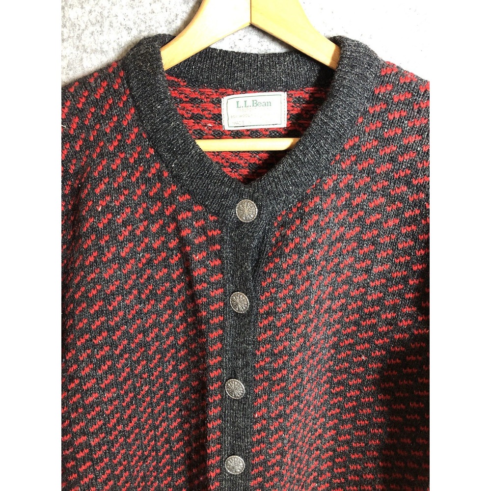 Vintage L.L. Bean Sweater Large Red Norwegian Wool Birdseye Fisherman Classic